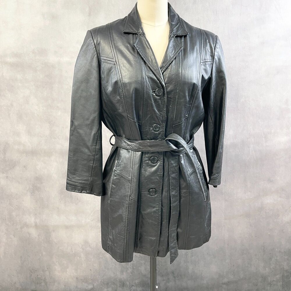 Elegant Black Leather Belted Jacket